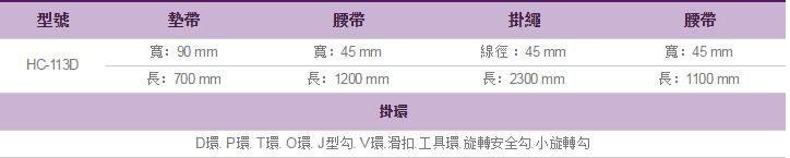 桿上安全帶HC-113D參數表